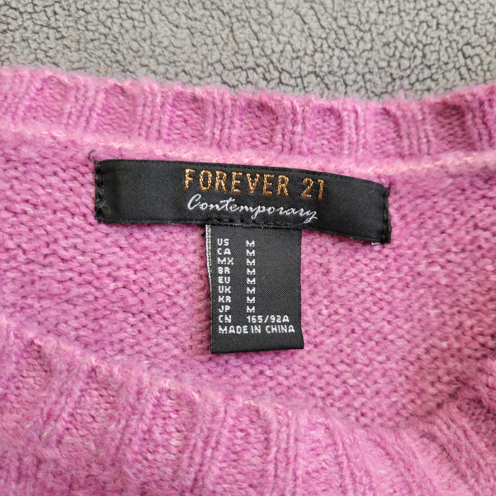 FOREVER 21 COMTEMPORARY Sweater cropped top purple scallooped slit arms cozy - Picture 10 of 13